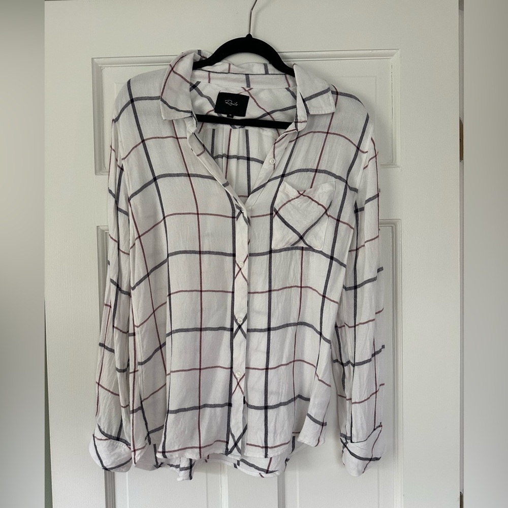 Rails plaid button up short cream/navy/rose